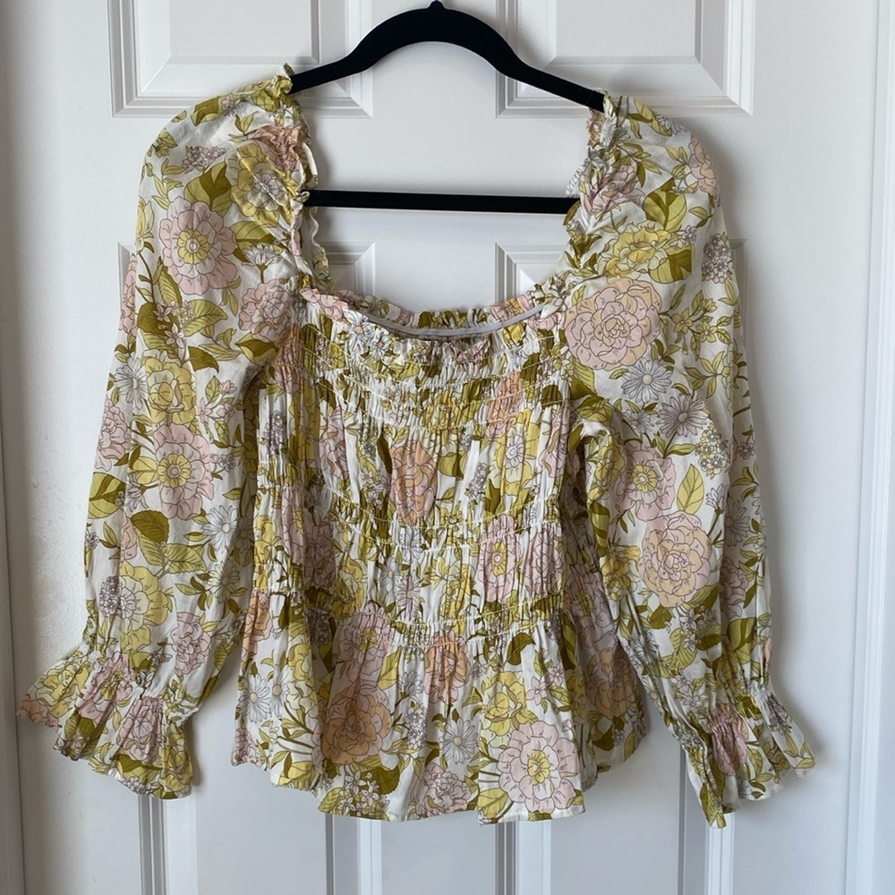 Who What Wear Off Shoulder Peasant Top - Medium - Yellow Floral